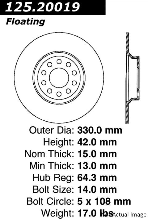 Centric Parts Premium High Carbon Alloy Brake Rotor  top view frsport 125.20019