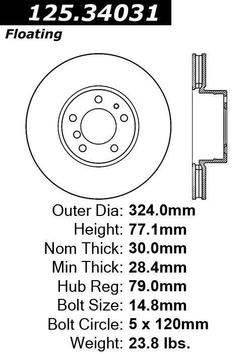 centric parts premium high carbon alloy brake rotor  frsport 125.34031