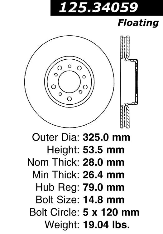 centric parts premium high carbon alloy brake rotor  frsport 125.34059