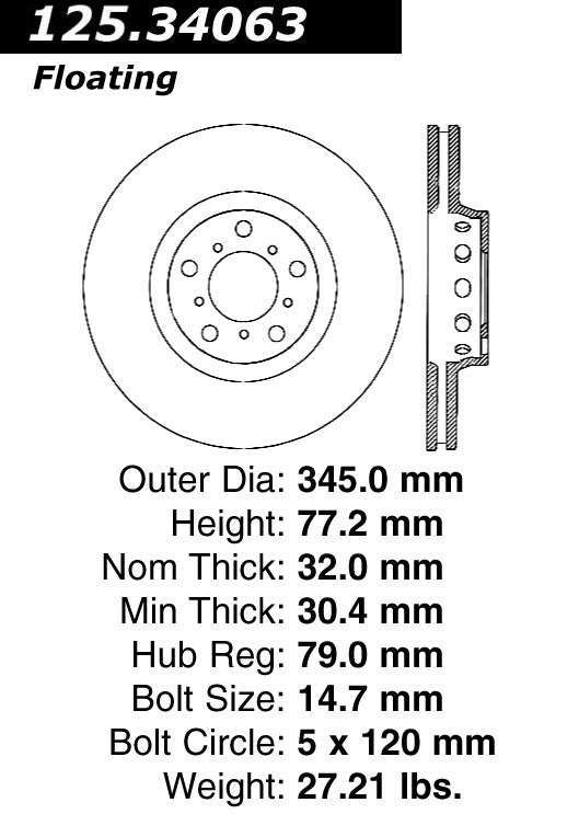 centric parts premium high carbon alloy brake rotor  frsport 125.34063