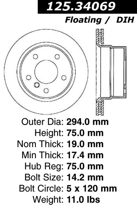 centric parts premium high carbon alloy brake rotor  frsport 125.34069