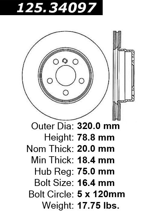 centric parts premium high carbon alloy brake rotor  frsport 125.34097