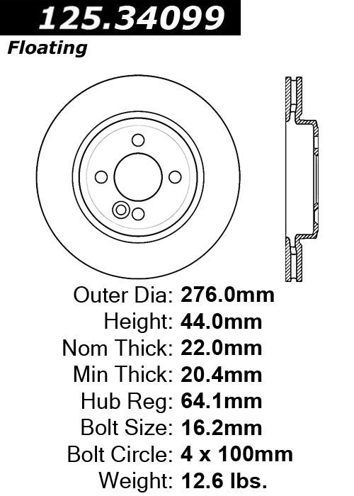 centric parts premium high carbon alloy brake rotor  frsport 125.34099