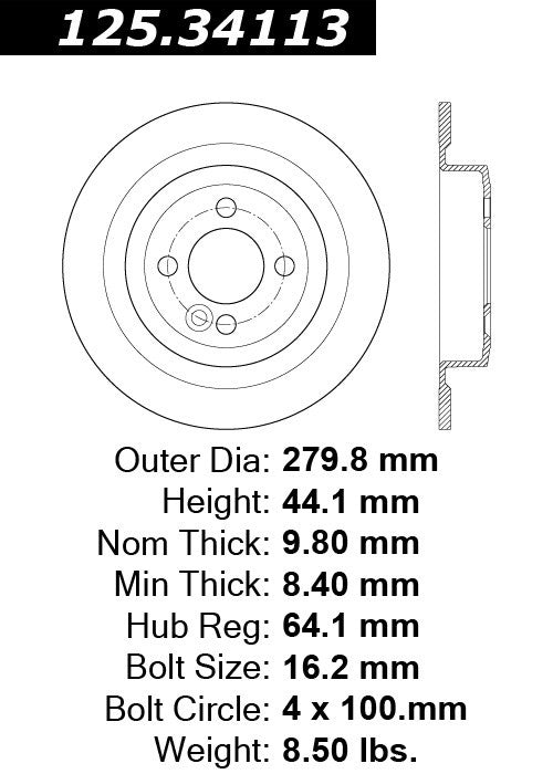 centric parts premium high carbon alloy brake rotor  frsport 125.34113