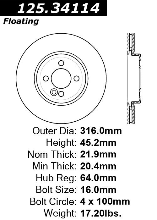 centric parts premium high carbon alloy brake rotor  frsport 125.34114