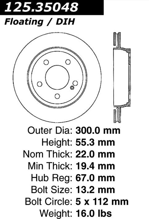 centric parts premium high carbon alloy brake rotor  frsport 125.35048