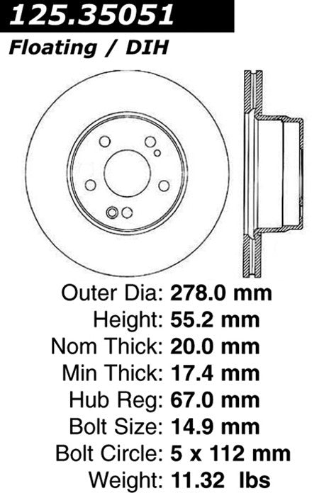 centric parts premium high carbon alloy brake rotor  frsport 125.35051