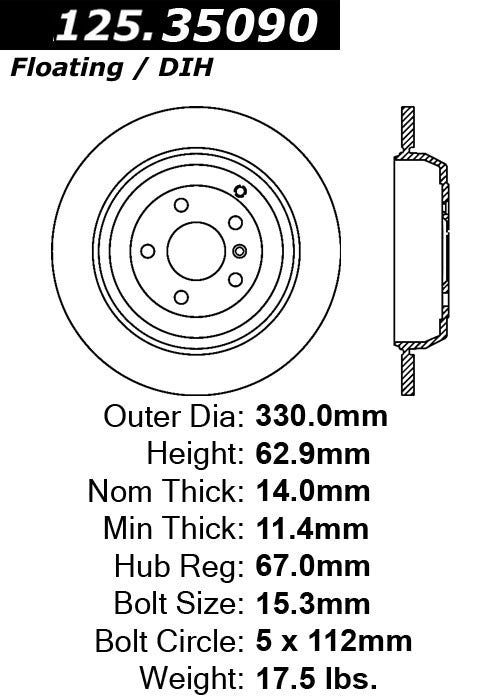 centric parts premium high carbon alloy brake rotor  frsport 125.35090