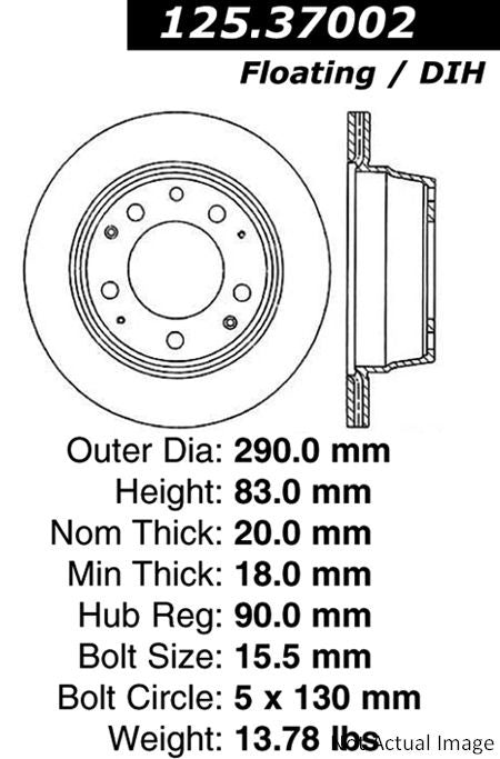 Stoptech Centric Premium High Carbon Brake Rotor 125.37002