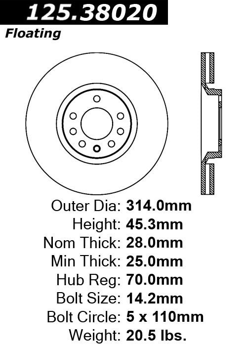 centric parts premium high carbon alloy brake rotor  frsport 125.38020