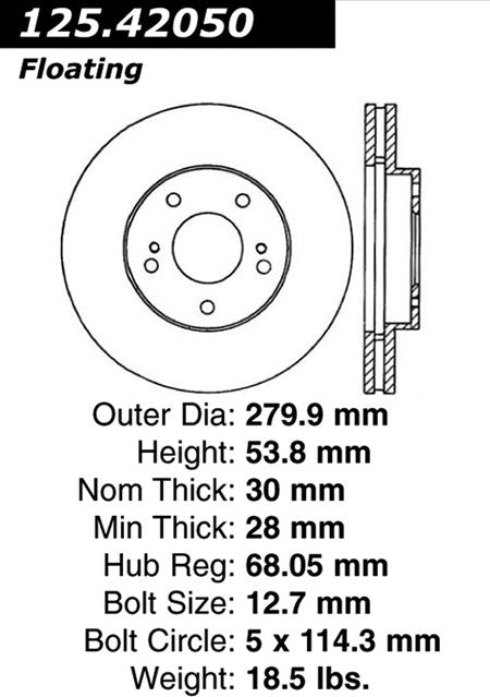 centric parts premium high carbon alloy brake rotor  frsport 125.42050