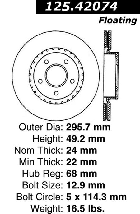 centric parts premium high carbon alloy brake rotor  frsport 125.42074