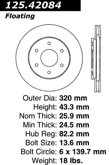 centric parts premium high carbon alloy brake rotor  frsport 125.42084