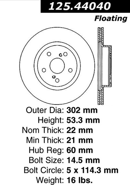 centric parts premium high carbon alloy brake rotor  frsport 125.44040