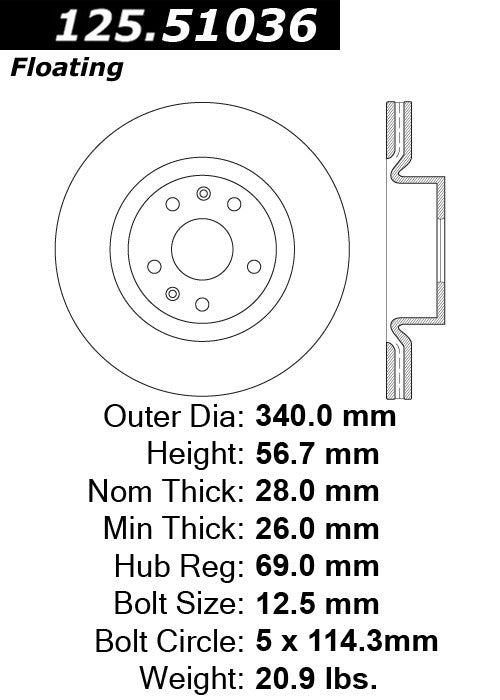 centric parts premium high carbon alloy brake rotor  frsport 125.51036