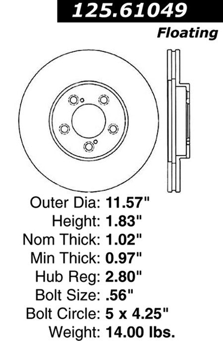 centric parts premium high carbon alloy brake rotor  frsport 125.61049