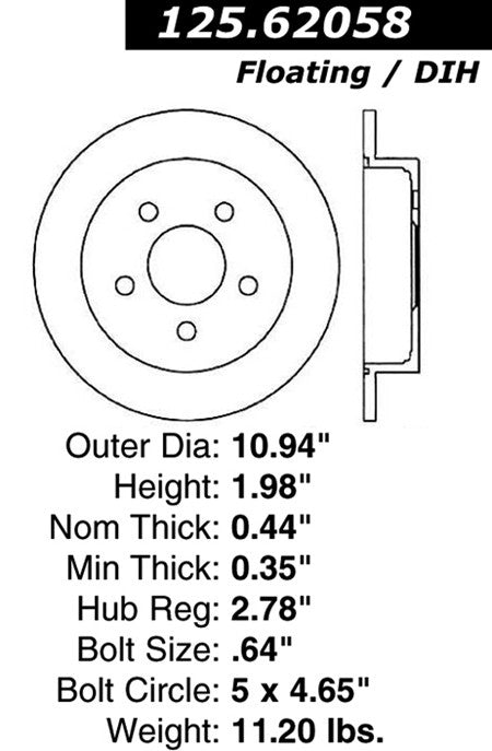 centric parts premium high carbon alloy brake rotor  frsport 125.62058