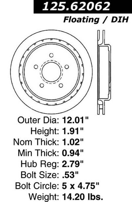 centric parts premium high carbon alloy brake rotor  frsport 125.62062