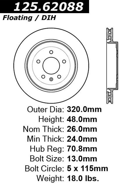 centric parts premium high carbon alloy brake rotor  frsport 125.62088