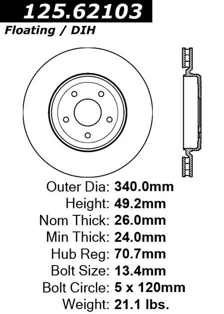 centric parts premium high carbon alloy brake rotor  frsport 125.62103