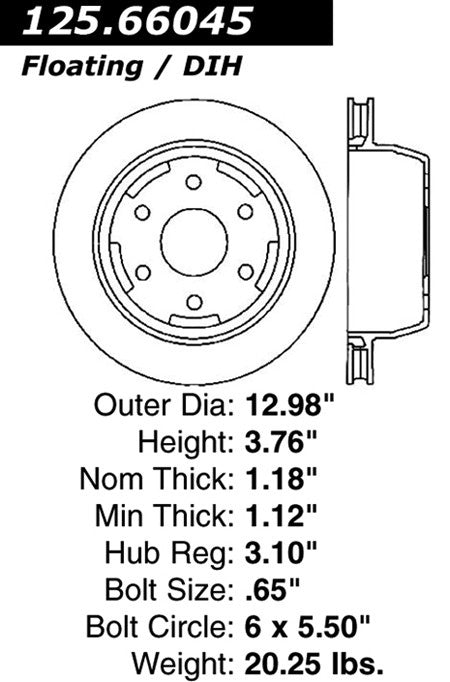 centric parts premium high carbon alloy brake rotor  frsport 125.66045