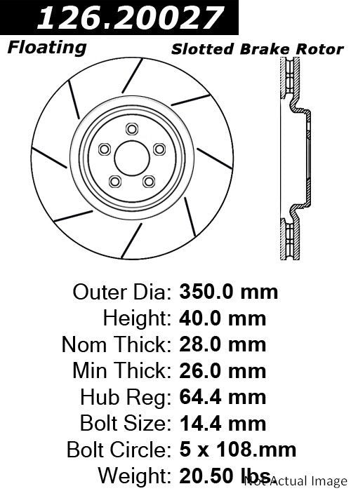 Stoptech Centric Slotted OE Design Brake Rotor 126.20027