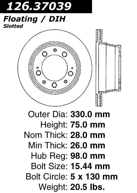 centric parts premium oe style slotted brake rotor  frsport 126.37039