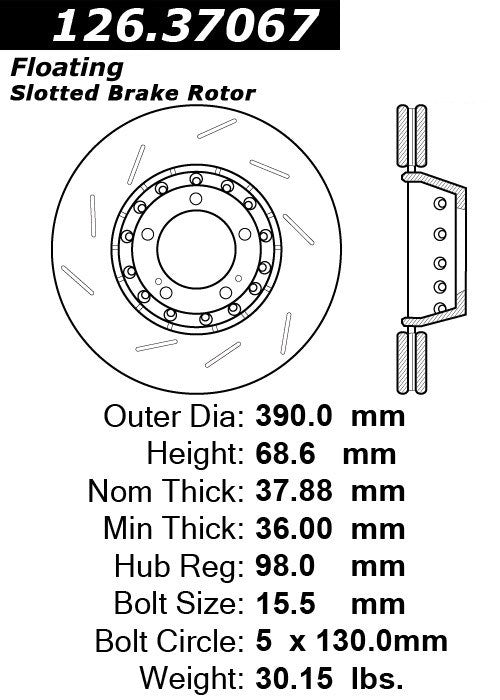 centric parts premium oe style slotted brake rotor  frsport 126.37067