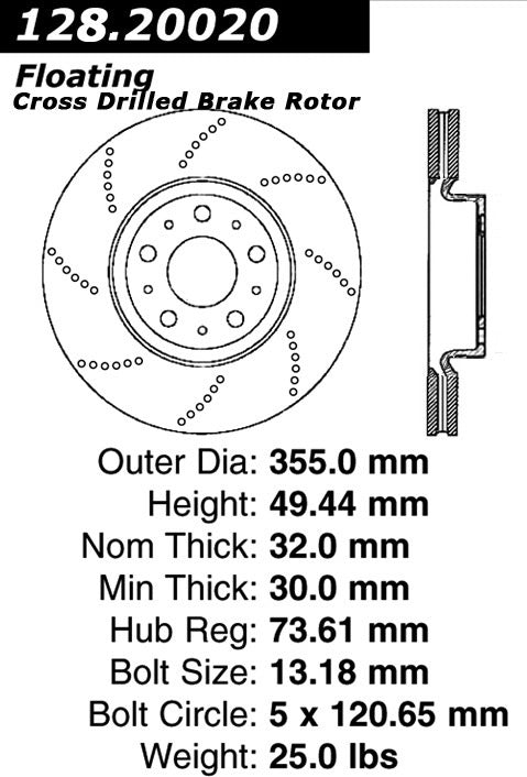 centric parts premium oe style drilled  brake rotor  frsport 128.20020