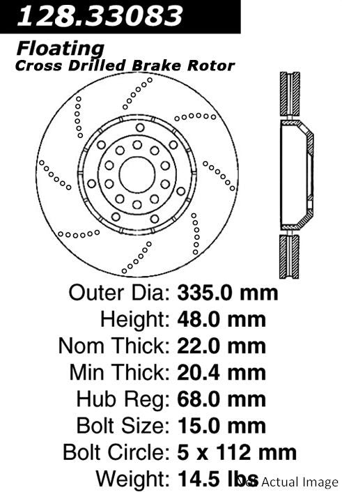 Stoptech Centric 03-04 Audi RS6 Drilled Right Rear OE Design Brake Rotor 128.33083