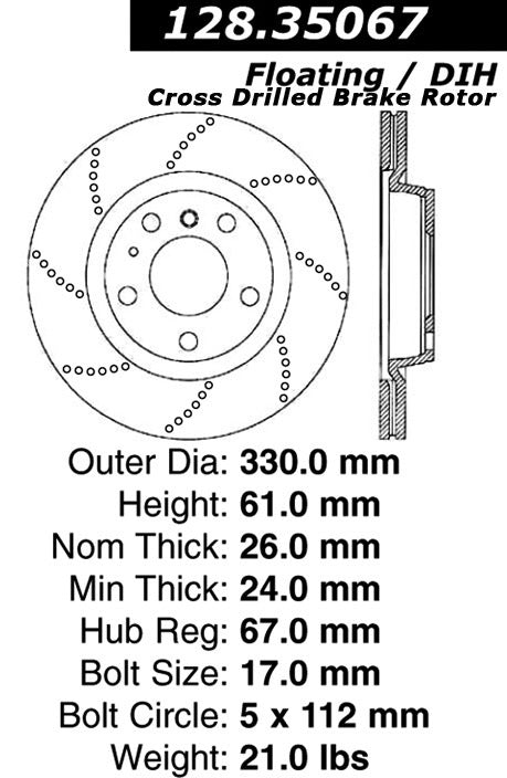 centric parts premium oe style drilled  brake rotor  frsport 128.35067