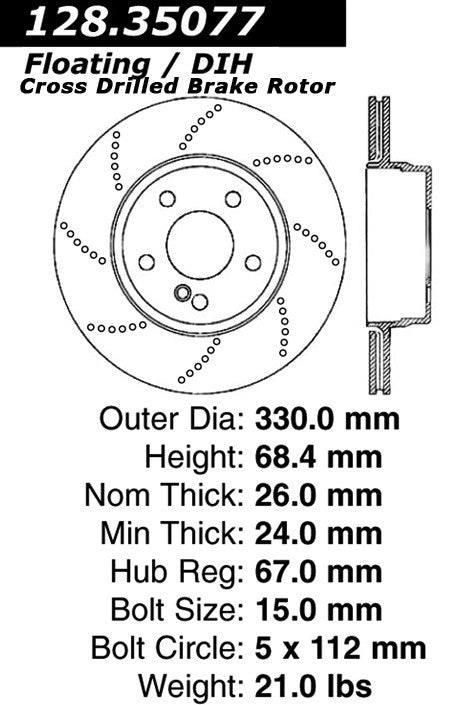 centric parts premium oe style drilled  brake rotor  frsport 128.35077