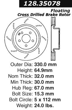 centric parts premium oe style drilled  brake rotor  frsport 128.35078