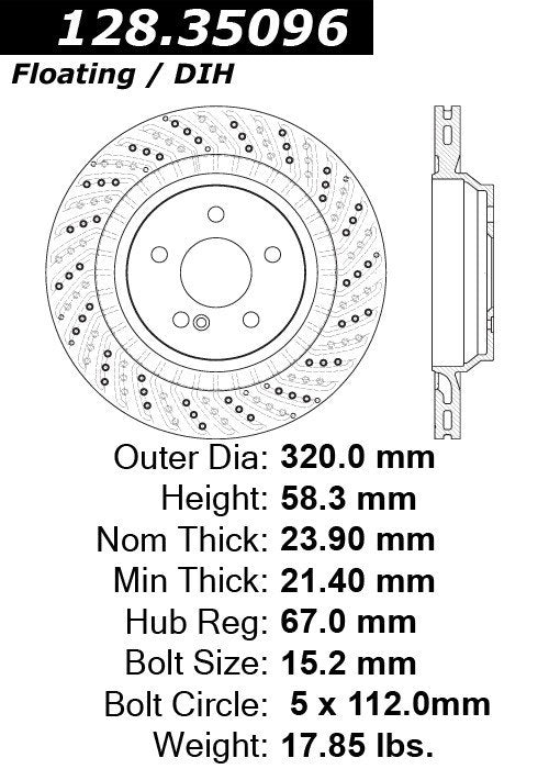 centric parts premium oe style drilled  brake rotor  frsport 128.35096