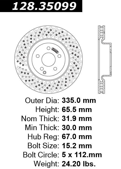 centric parts premium oe style drilled  brake rotor  frsport 128.35099