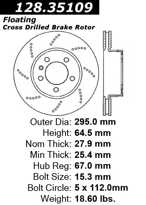 centric parts premium oe style drilled  brake rotor  frsport 128.35109