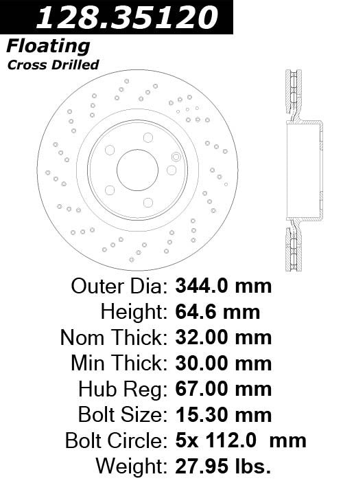 centric parts premium oe style drilled  brake rotor  frsport 128.35120