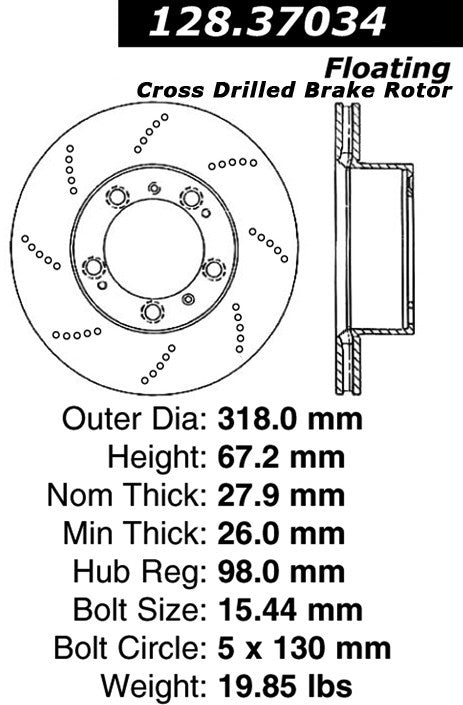 centric parts premium oe style drilled  brake rotor  frsport 128.37034