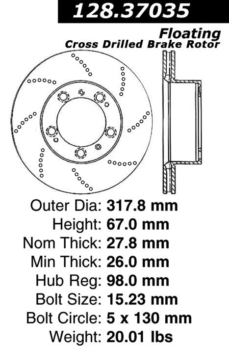 centric parts premium oe style drilled  brake rotor  frsport 128.37035