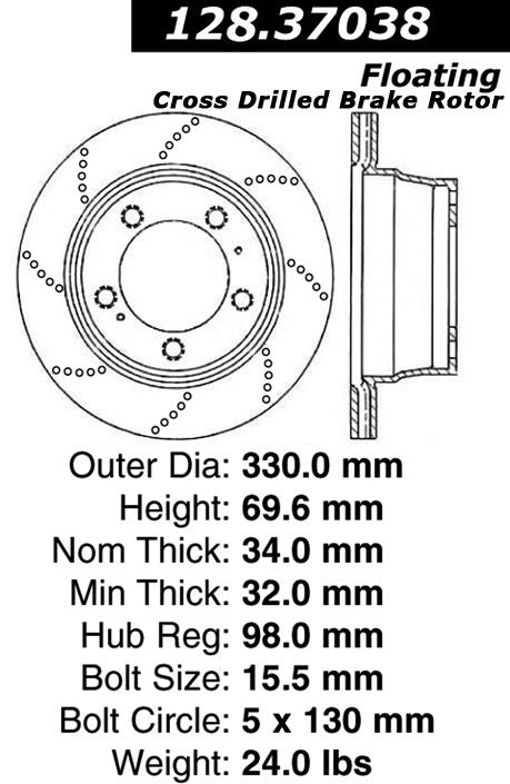 centric parts premium oe style drilled  brake rotor  frsport 128.37038