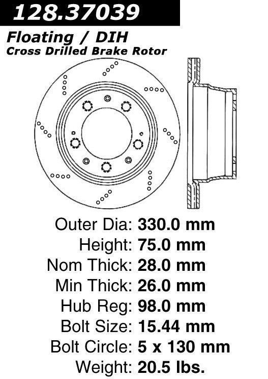 centric parts premium oe style drilled  brake rotor  frsport 128.37039