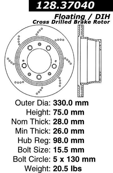 centric parts premium oe style drilled  brake rotor  frsport 128.37040