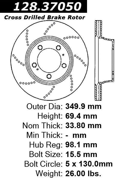 centric parts premium oe style drilled  brake rotor  frsport 128.37050