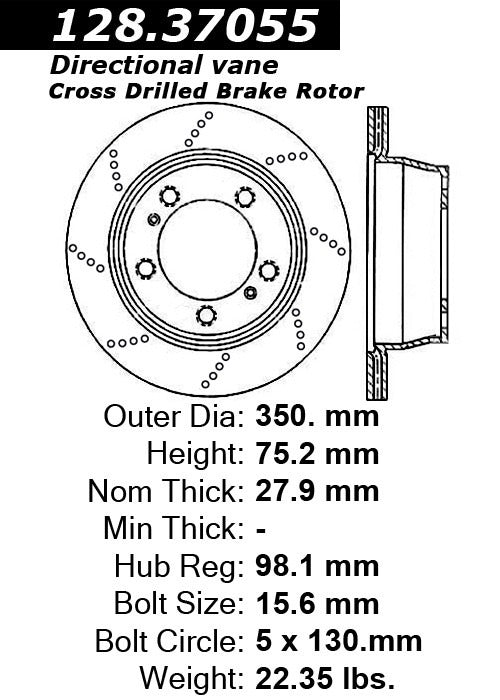 centric parts premium oe style drilled  brake rotor  frsport 128.37055