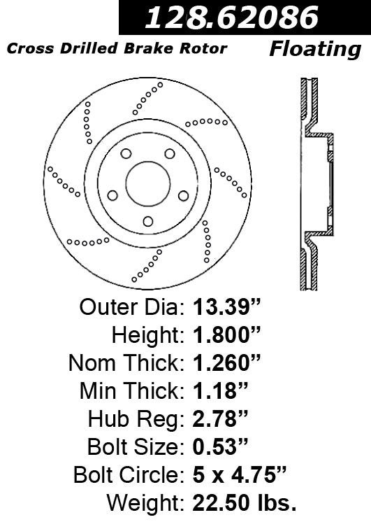 centric parts premium oe style drilled  brake rotor  frsport 128.62086