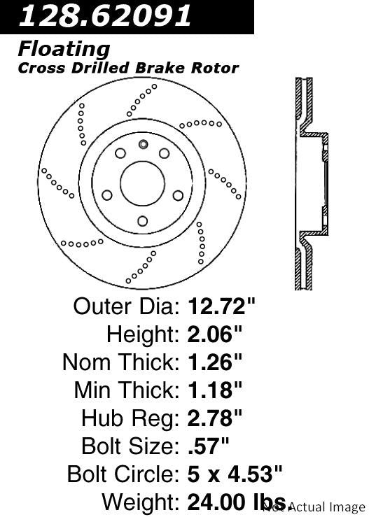 StopTech Premium OE Style Drilled  Brake Rotor  top view frsport 128.62091