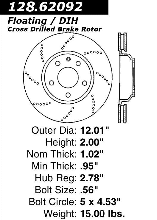 centric parts premium oe style drilled  brake rotor  frsport 128.62092