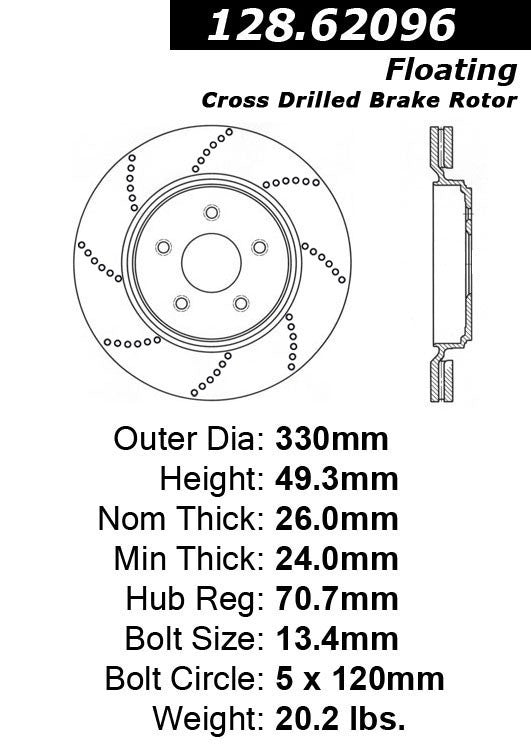 centric parts premium oe style drilled  brake rotor  frsport 128.62096