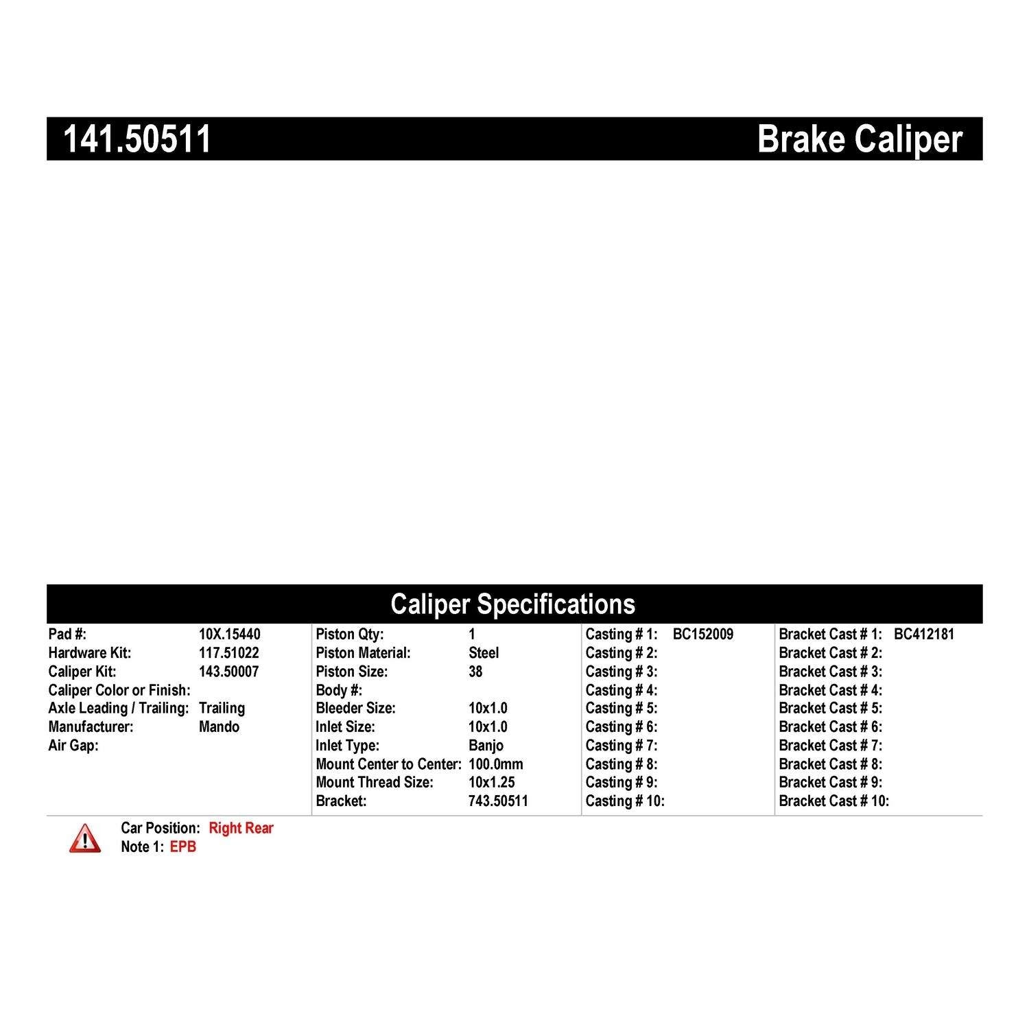 centric parts semi-loaded brake caliper epb  frsport 141.50511