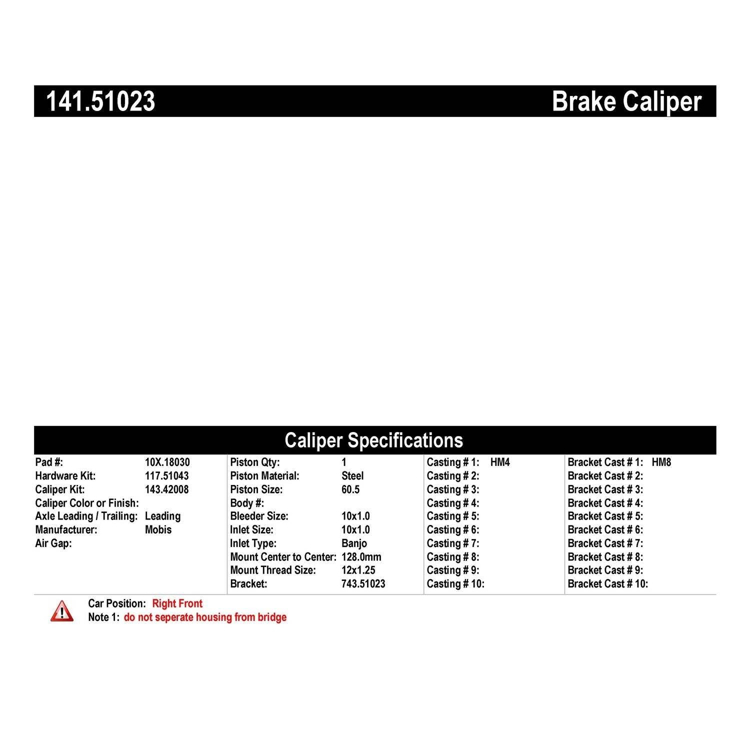 centric parts semi-loaded brake caliper  frsport 141.51023